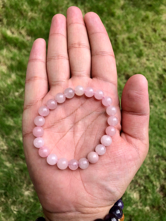 Rose Quartz Round Beads Elastic Bracelet For Love ( 8 mm ) GA-34