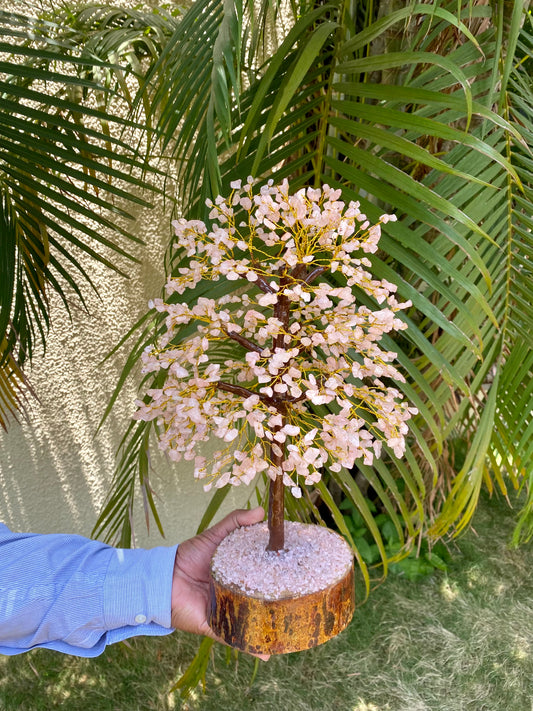 Rose Quartz Tree M-Seal Layered with golden Wired 1000 Beads