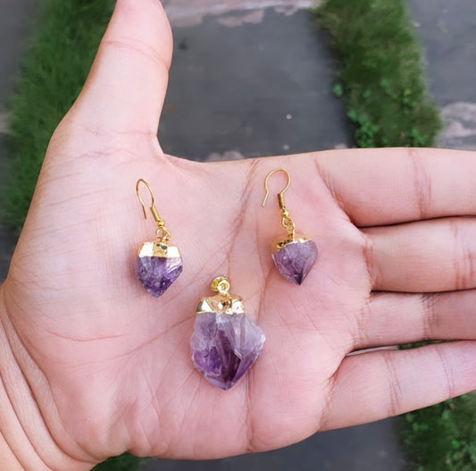 Natural Amethyst Pendant with Earrings