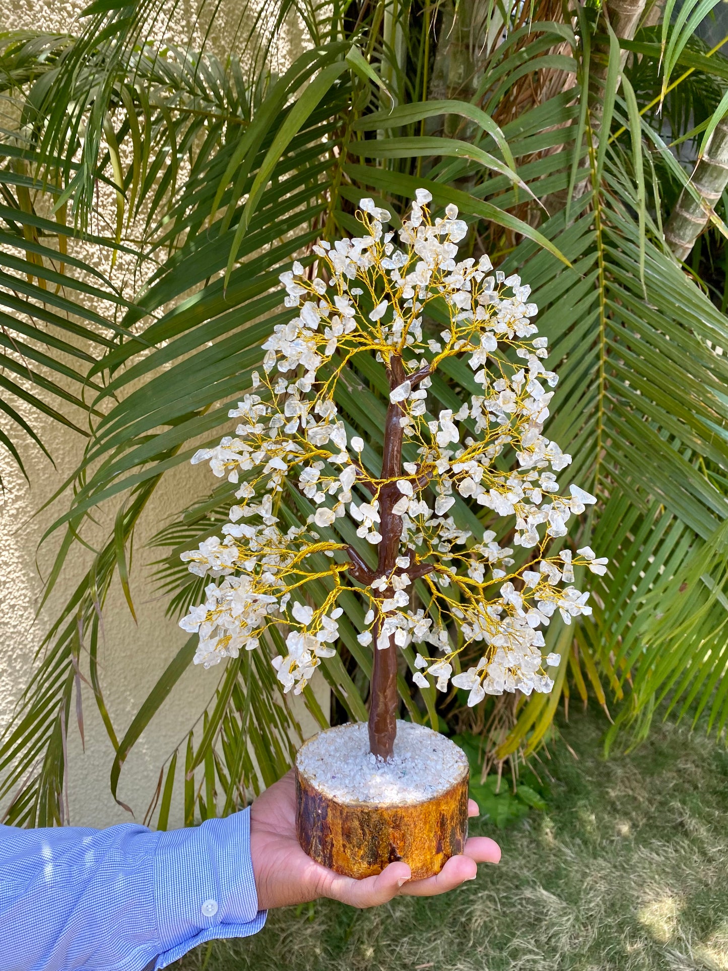 Quartz Crystal Tree M-Seal Layered with golden Wired 1000 Beads