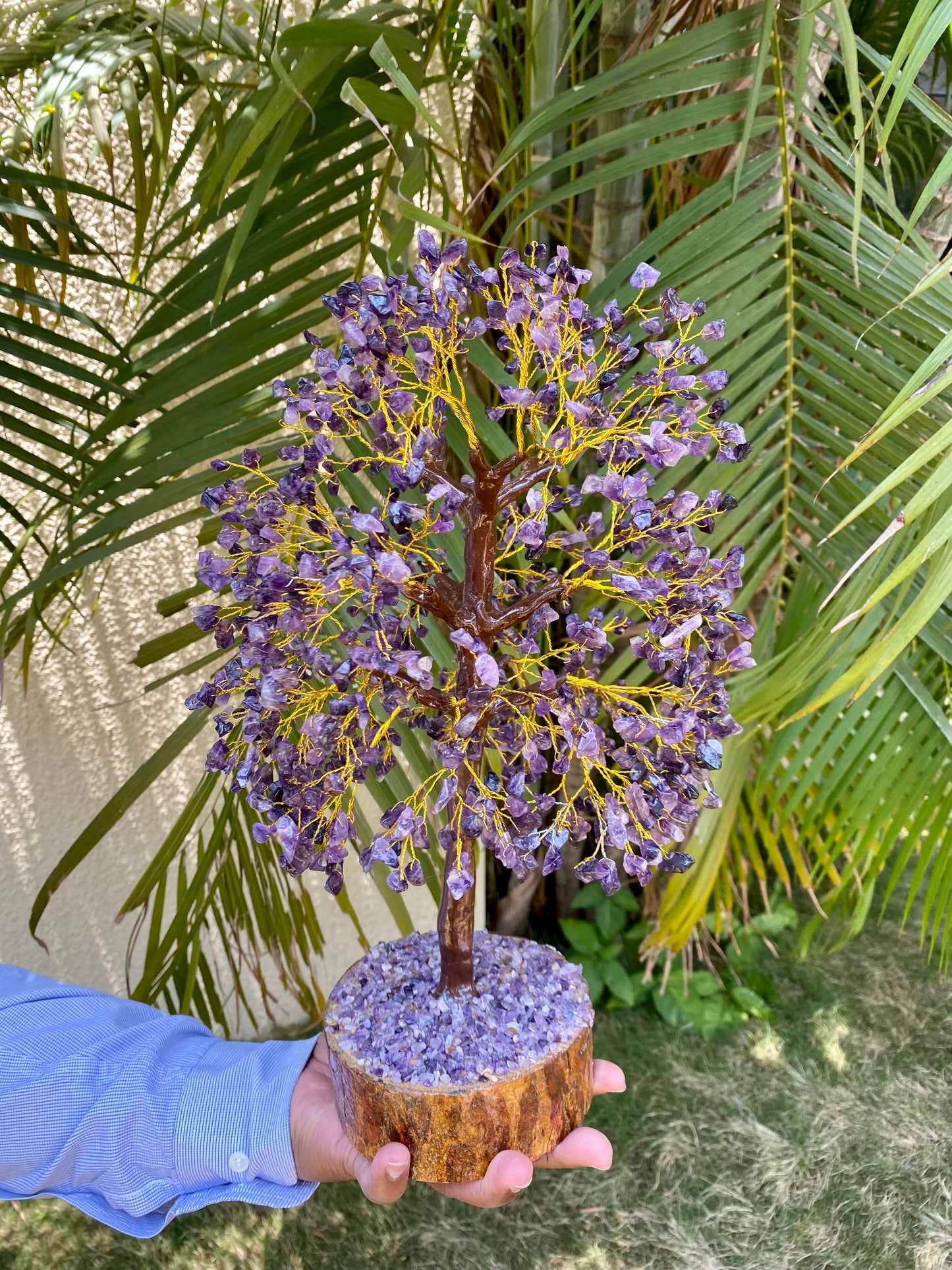 Amethyst Tree M-Seal Layered with golden Wired 1000 Beads GA-15