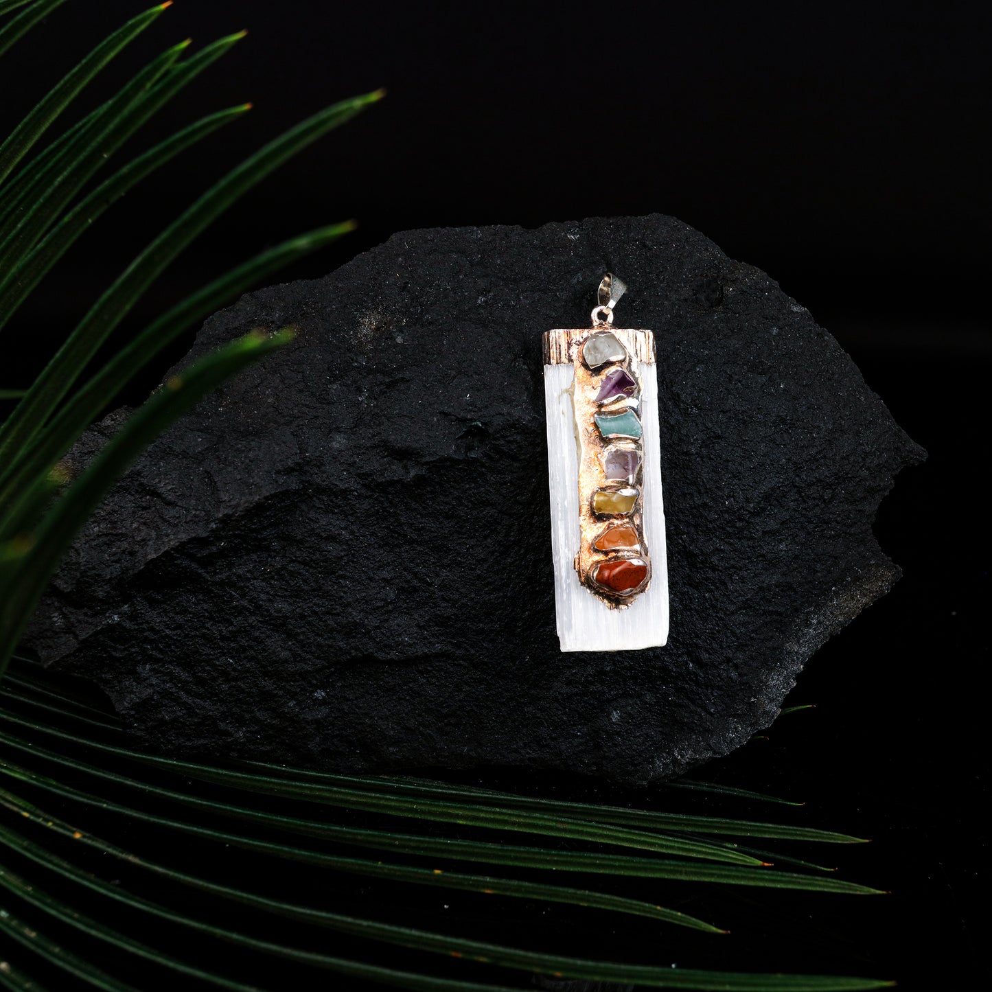 Selenite 7 Chakra Pendant  GA-184