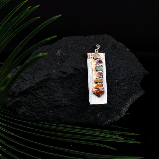 Selenite 7 Chakra Pendant  GA-184