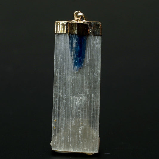 Selenite & Blue Kyanite Raw Rectangle Pendant GA-49