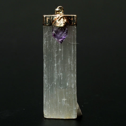 Selenite with Amethyst Raw Rectangle Pendant GA-48