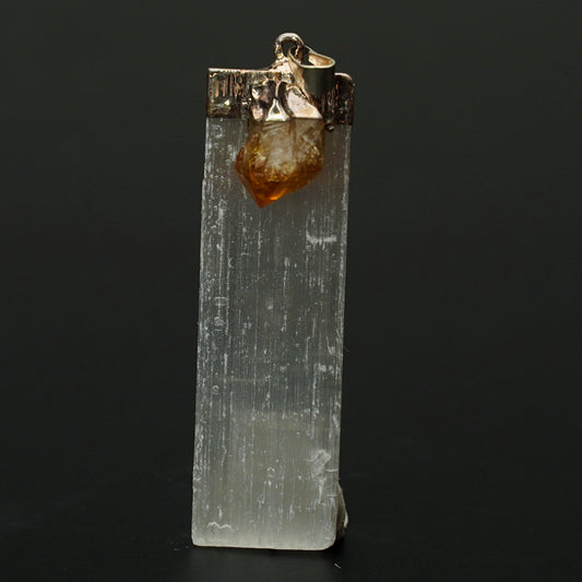 Selenite with Citrine Raw Rectangle Pendant GA-50